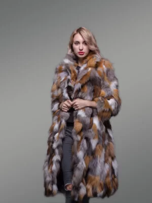 Multicolor Fox Fur Long Coat for Women
