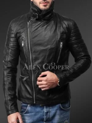 New-Soft-and-solid-asymmetrical-zipper-closure-pure-leather-jacket-for-men-in-black