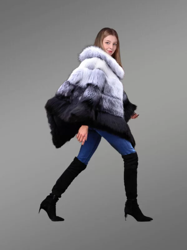Women’s Knee-Length Knitted Fox Fur Winter Poncho - Image 3
