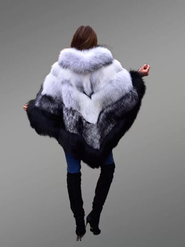 Women’s Knee-Length Knitted Fox Fur Winter Poncho - Image 6