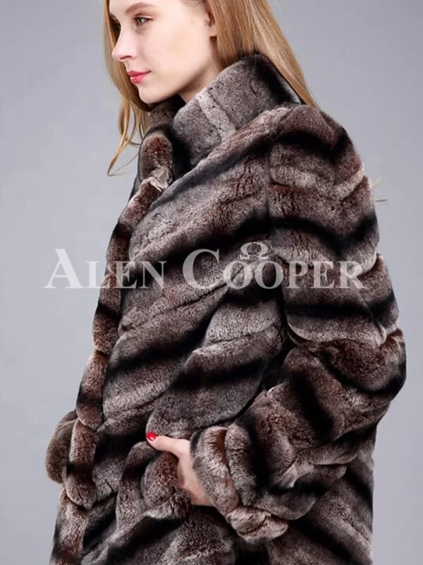 Over Sized High Neck Real Rabbit Fur Winter Outerwear for Women - Image 3