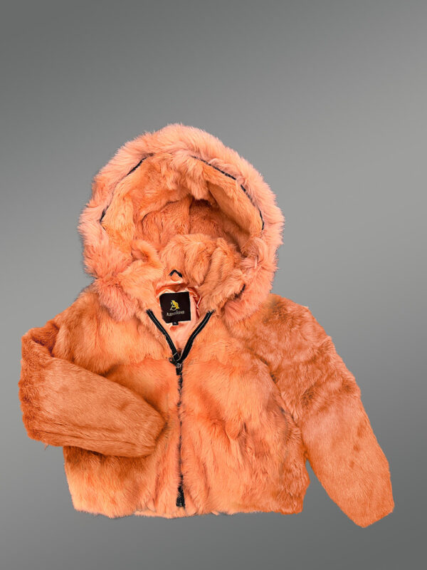 Peach Rabbit Fur Bomber Jacket