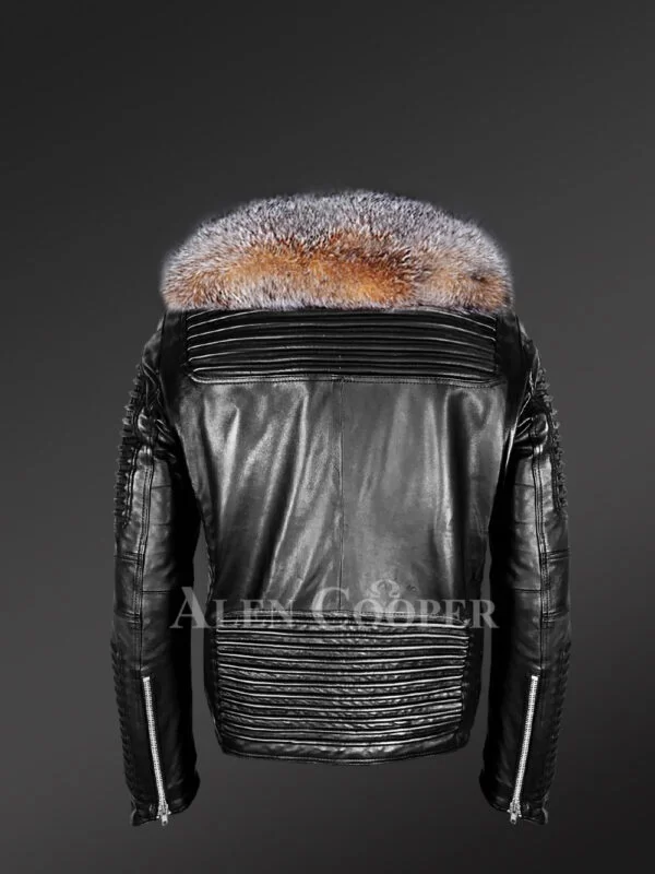 Plush Leather Jackets for men with Crystal Fox Fur Collar - Image 3