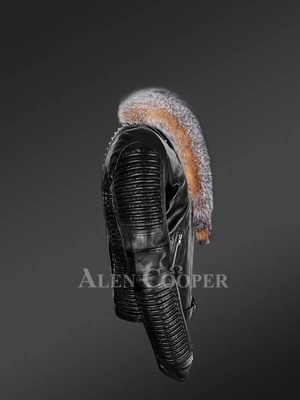 Plush Leather Jackets for men with Crystal Fox Fur Collar - Image 2