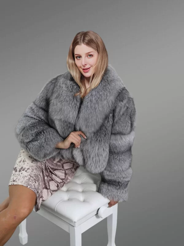 Premium Silver Fox Fur crop coat for women