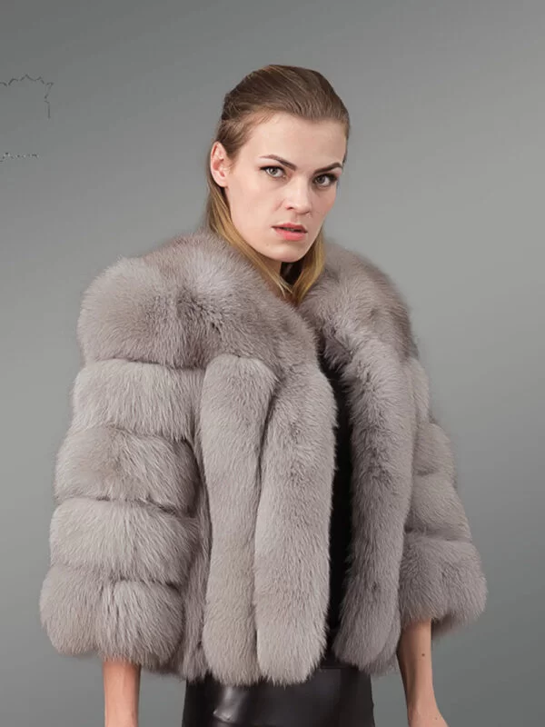 Chic and Trendy Real Fox Fur Grey Winter Coat for Style-Conscious Women - Image 2