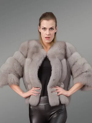 Real Fox Fur Grey Winter Coat For Style-Conscious Women (2)
