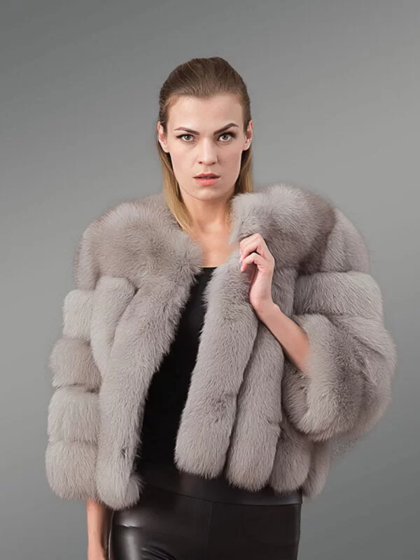 Chic and Trendy Real Fox Fur Grey Winter Coat for Style-Conscious Women - Image 3