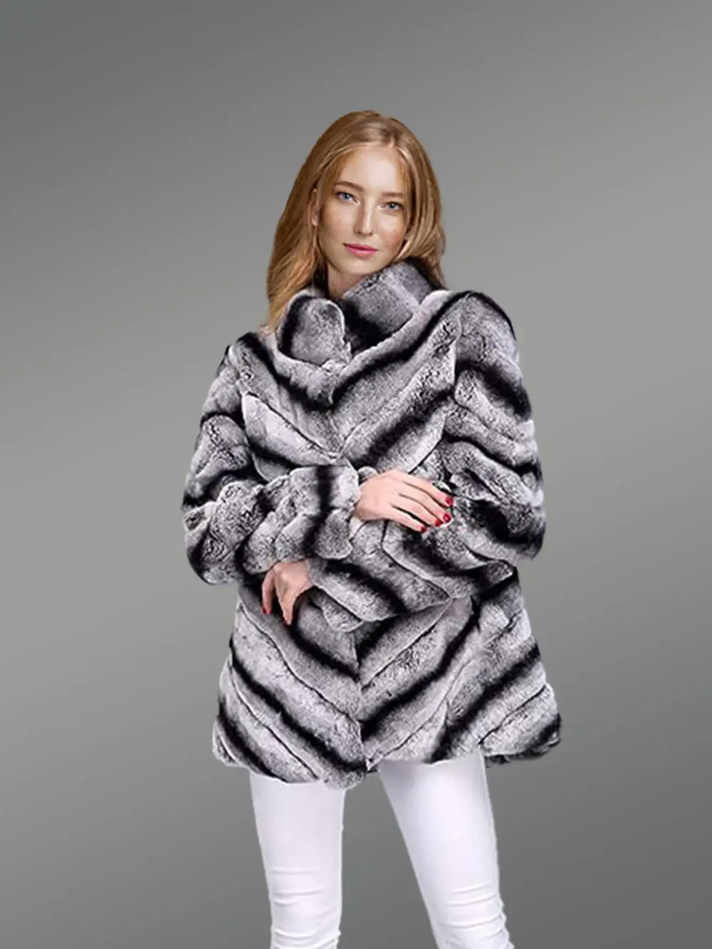 Real Rabbit Fur Winter Outerwear in Grey