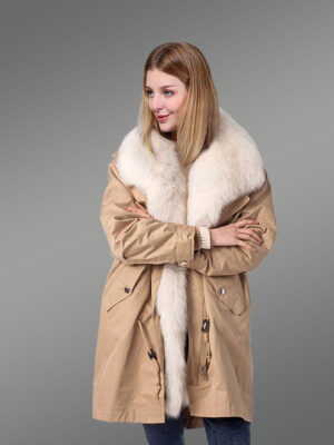 Womens Pea-Length Casual Style Fur Parka with Raccoon and Rabbit Fur