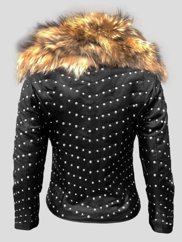 Studded Leather Jacket with Fur - Image 3