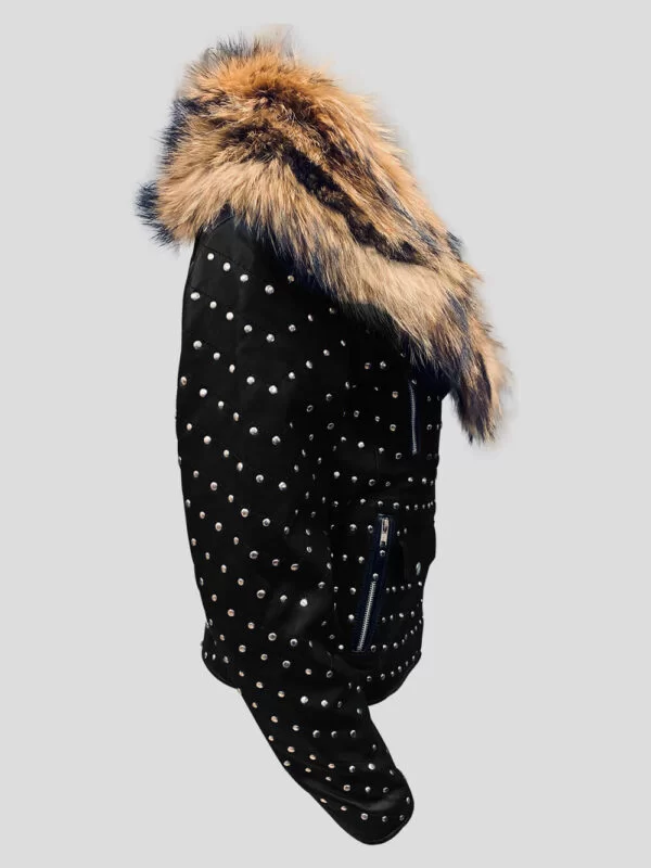 Studded Leather Jacket with Fur - Image 2