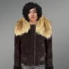 Real shearling jacket with stylish raccoon fur collar