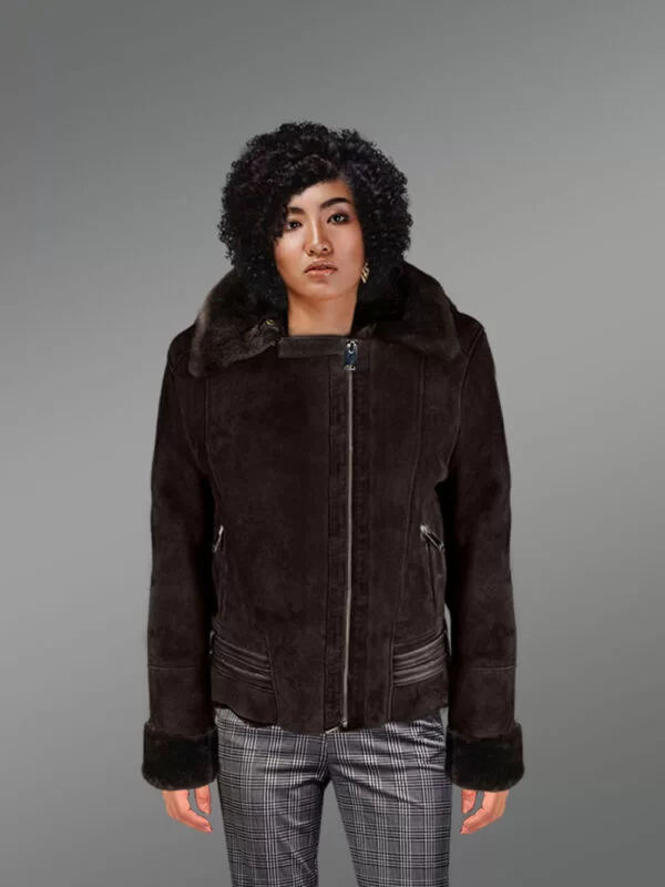 Real Shearling Jacket with Stylish Raccoon Fur Collar - Image 5