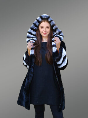Womens Rex Rabbit Fur Coat with Hood