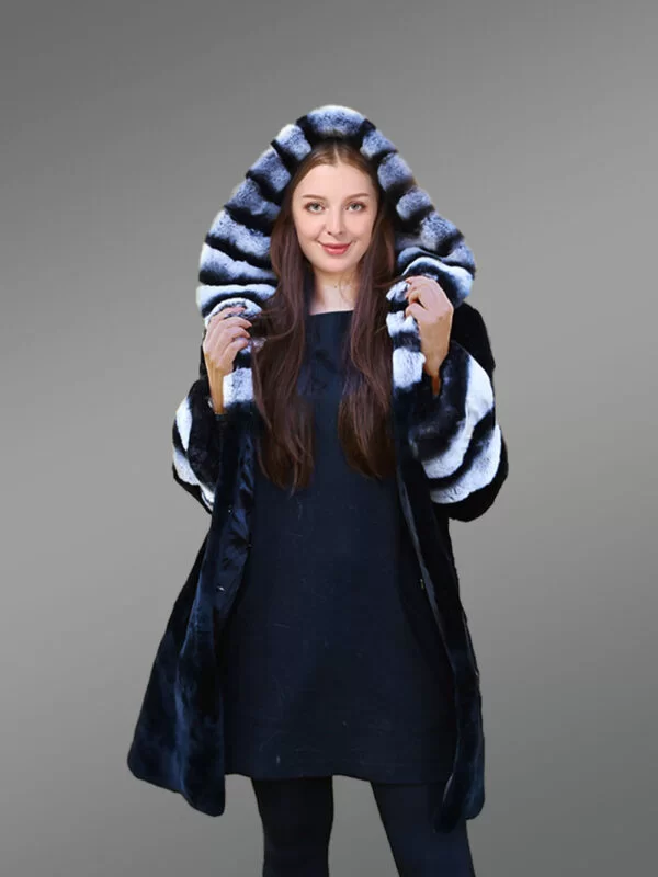 Womens Rex Rabbit Fur Coat with Hood
