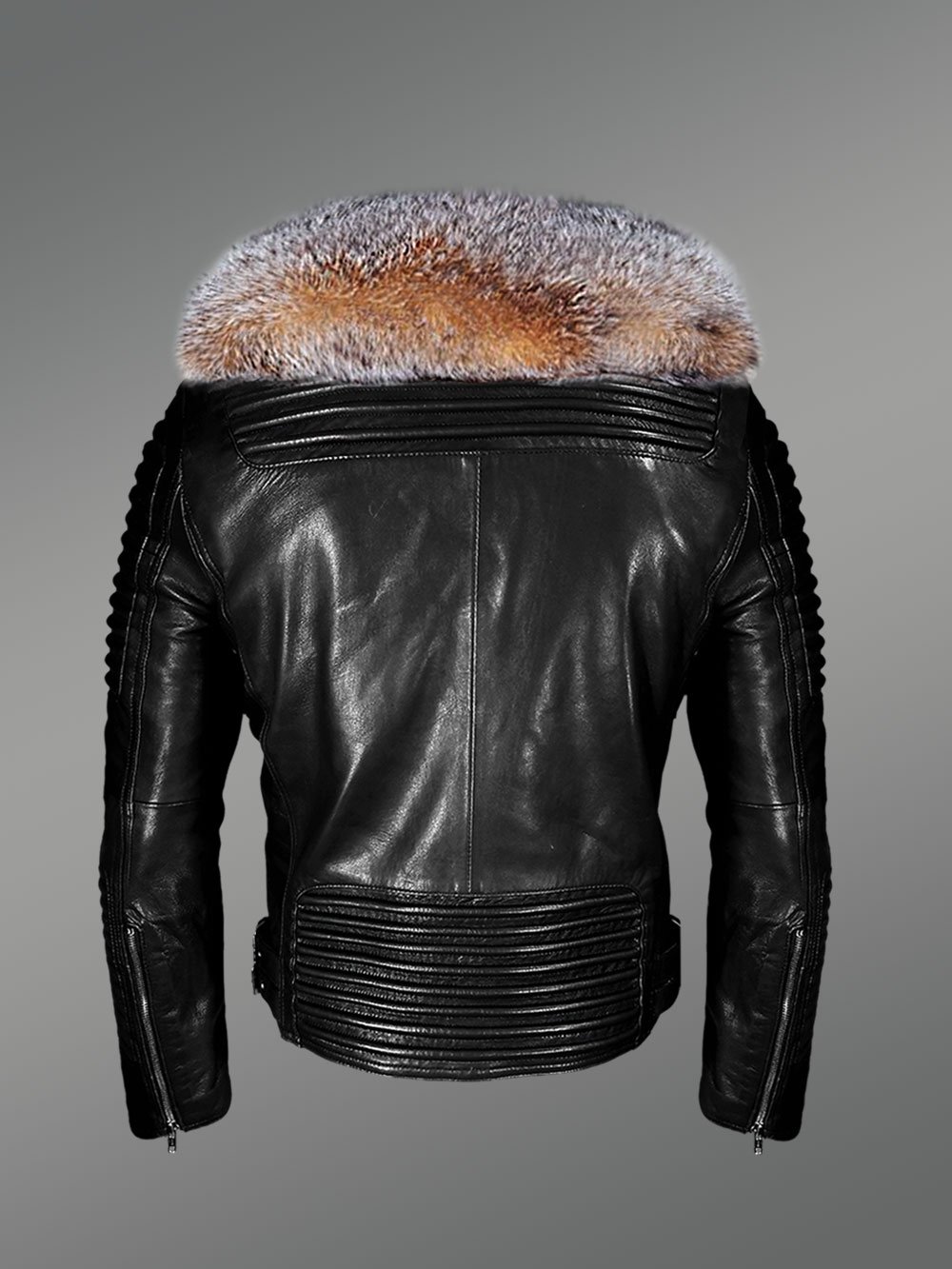 All-Occasion Detachable Scandinavian Crystal Fox Fur Biker Jackets for Men - Image 4