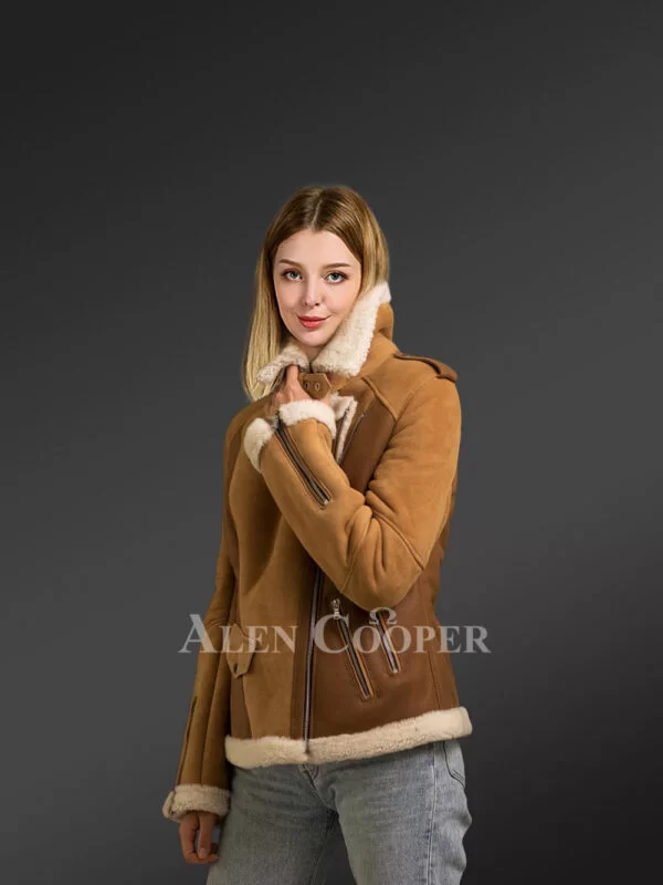 Shearling Jacket for Women with Suede-Nappa Finish