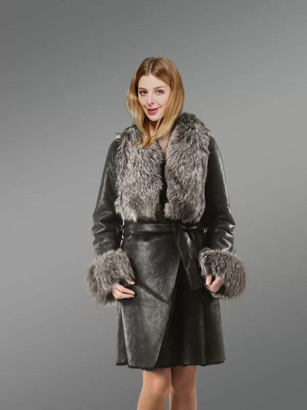 Shearling Length Coat with Silver Fox Fur