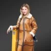 Shearling Trench Coat In Brown For Women
