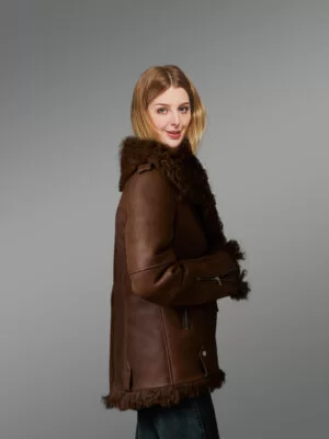 Dark Brown Sheepskin Shearling Jacket for Women