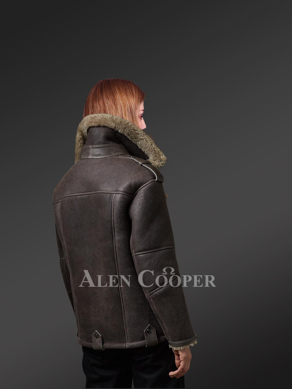 Sheepskin Shearling Jacket for Women with Olive Green Fur - Image 6