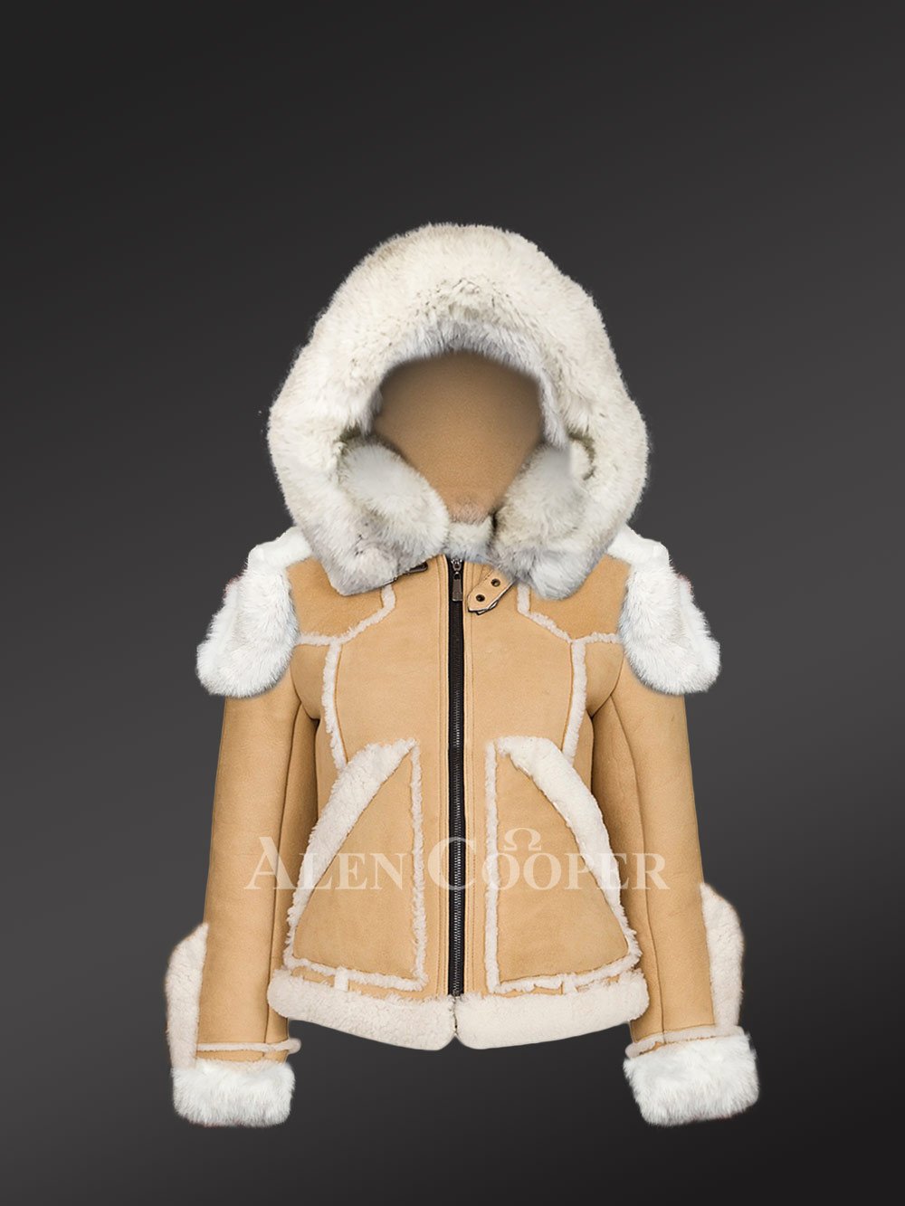 Sheepskin Shearling Jacket for Women in Beige - Image 4