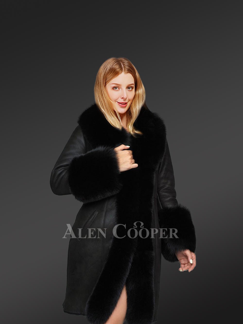 Sheepskin and Polar Fox Fur Coat - Image 3