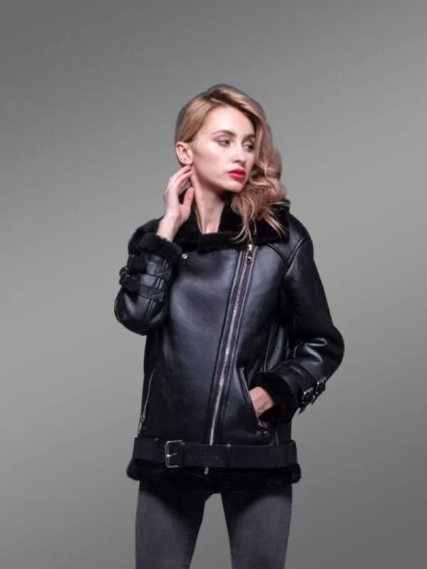 Sheepskin Shearling Jacket for Women with In-Built Belts - Image 2