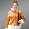 Sheepskin shearling jacket for women in Light brown