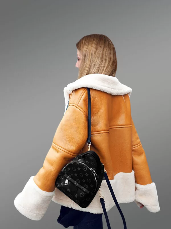 Sheepskin Shearling Jacket for Women in Light Brown - Image 3