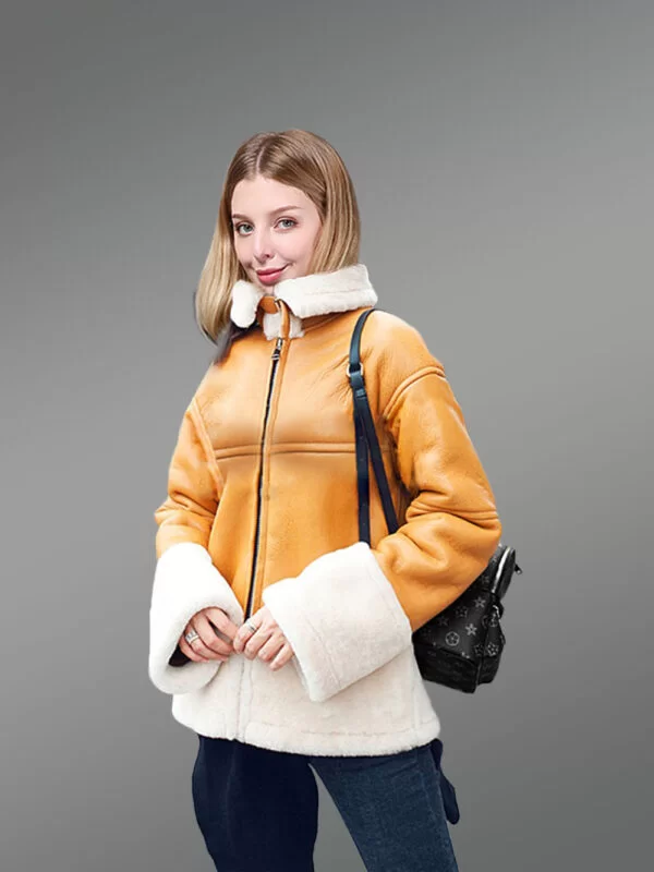 Sheepskin Shearling Jacket for Women in Light Brown - Image 2