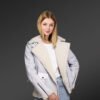 Sheepskin shearling jacket for women with white fur detailing