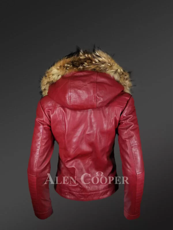 Raccoon Fur Trim Leather Jacket – A Hooded Chic Warm Wear - Image 5
