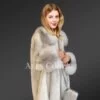 Silver-Cross Mink Fur Coat with Shadow-Blue-Frost Fox Fur Trim