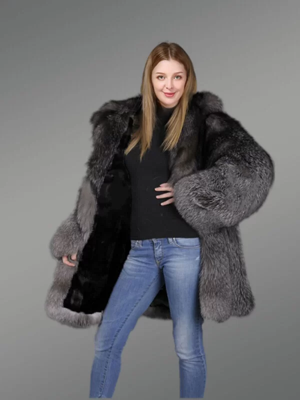 Slate Grey Fur Coat For Women - Image 2