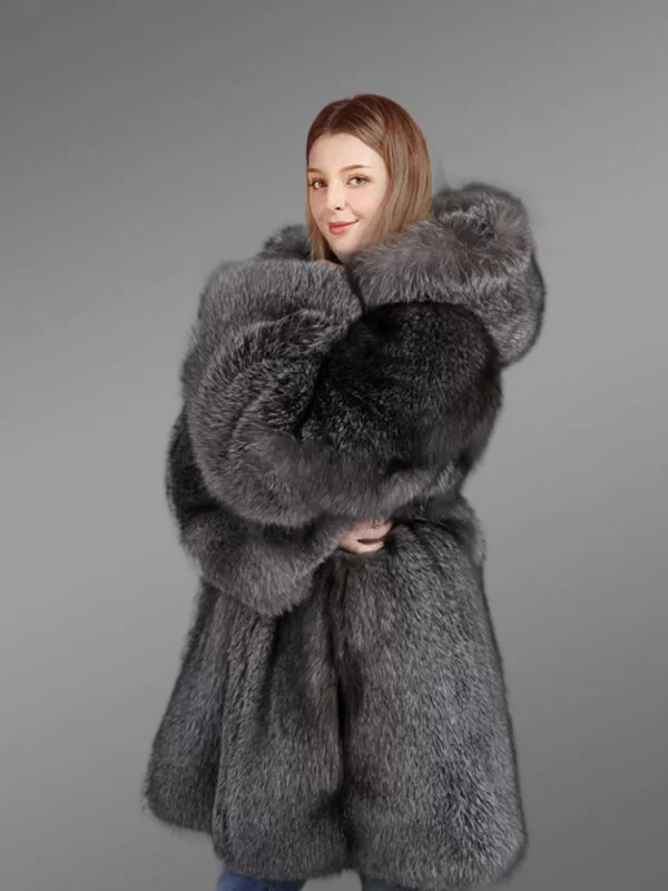 Slate Grey Fur Coat For Women - Image 3