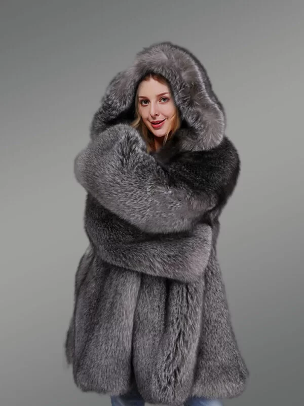 Slate Grey Fur Coat For Women - Image 4