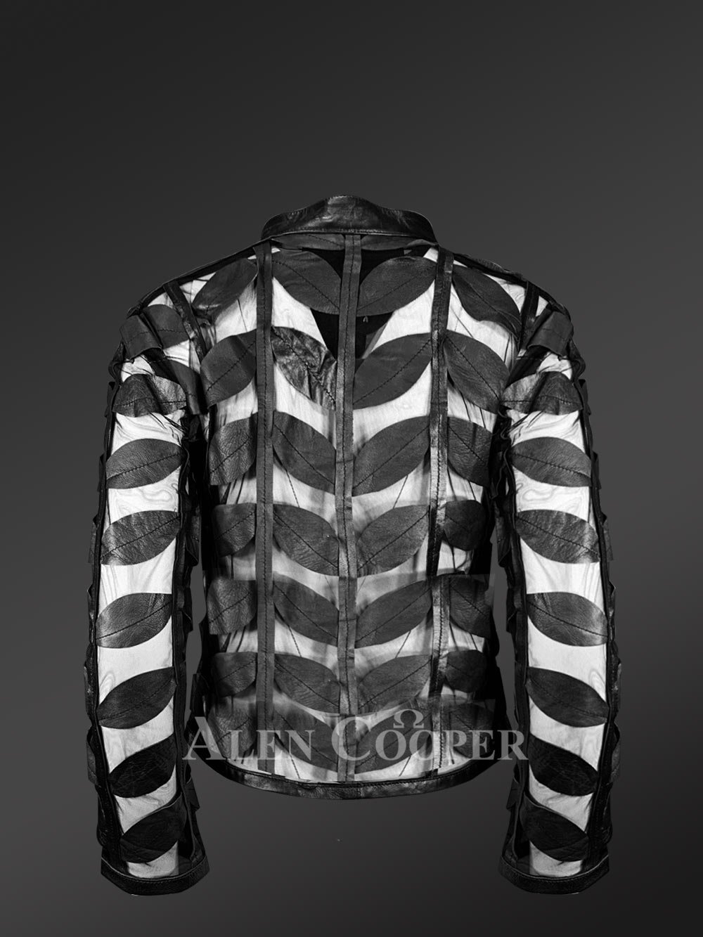Spring Netted Black Leather Jacket - Image 4
