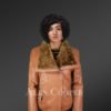 Stunning Tan Italian Leather Jacket with Shearling Collar for Women
