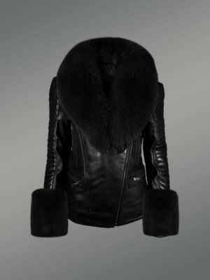 Stylish Leather Jackets with Removable Fox Fur Collar and Hand Cuffs