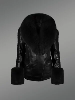 Stylish Leather Jackets with Removable Fox Fur Collar and Hand Cuffs