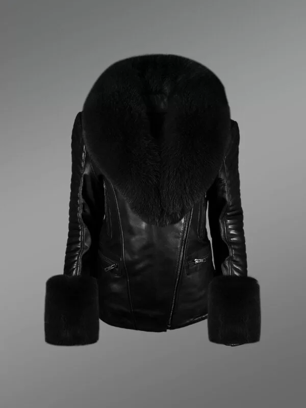 Stylish Leather Jackets with Removable Fox Fur Collar and Hand Cuffs