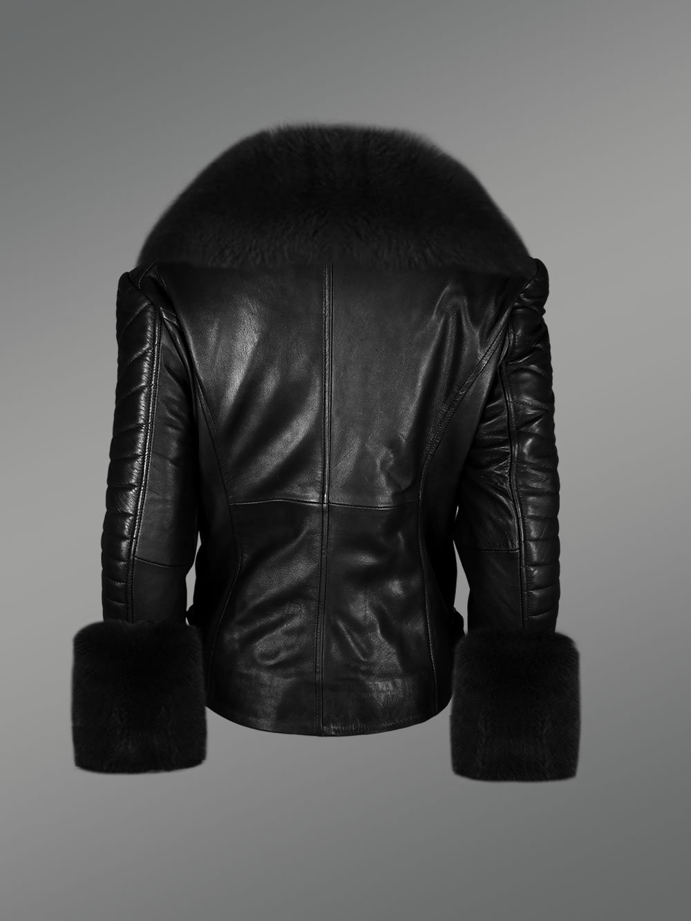 Stylish Leather Jackets with Removable Fox Fur Collar and Hand Cuffs - Image 3