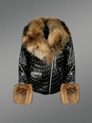 Stylish Leather Jackets with Detachable Fur Collar and Handcuffs