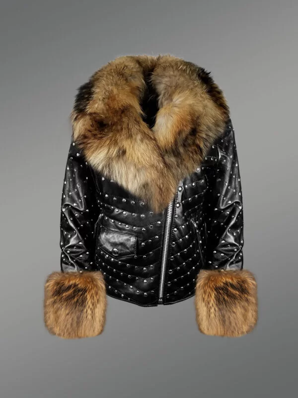 Stylish Leather Jackets with Detachable Fur Collar and Handcuffs
