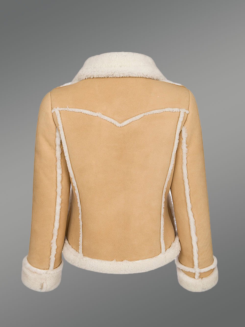 Suede Sheepskin Shearling Jacket for Women in Beige - Image 6