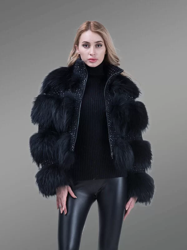 Super Soft and Incredibly Warm Coal Black Real Fox Fur Short Winter Coat for Women - Image 12