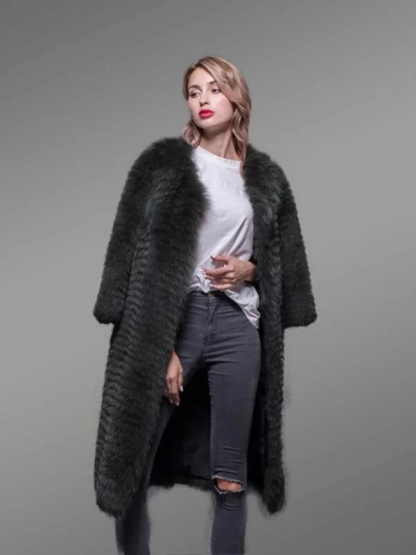 Super Stylish Long Real Fox Fur Black Winter Coat for Women - Image 2