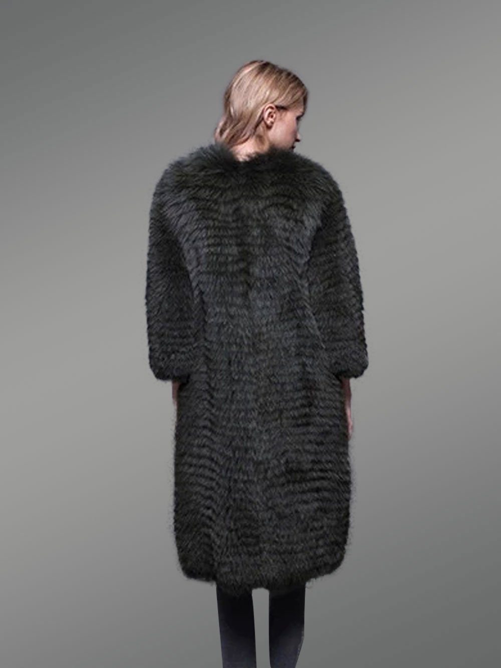 Super Stylish Long Real Fox Fur Black Winter Coat for Women - Image 6